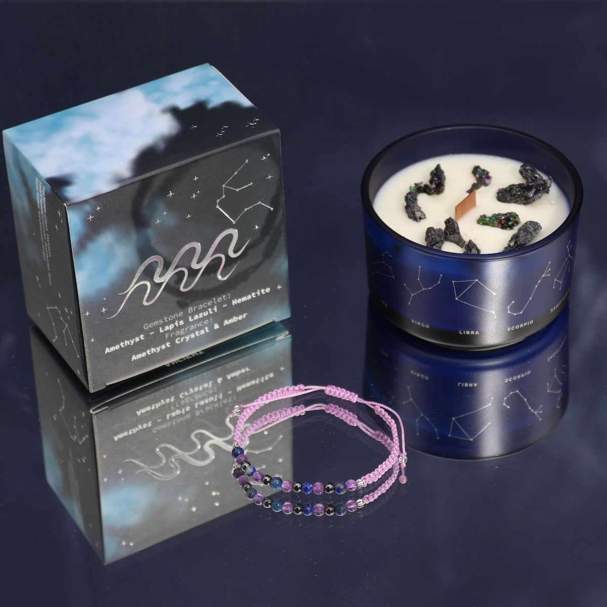 Written in the Stars – Aquarius · Zodiac Candle & Gemstone Bracelet – detail view