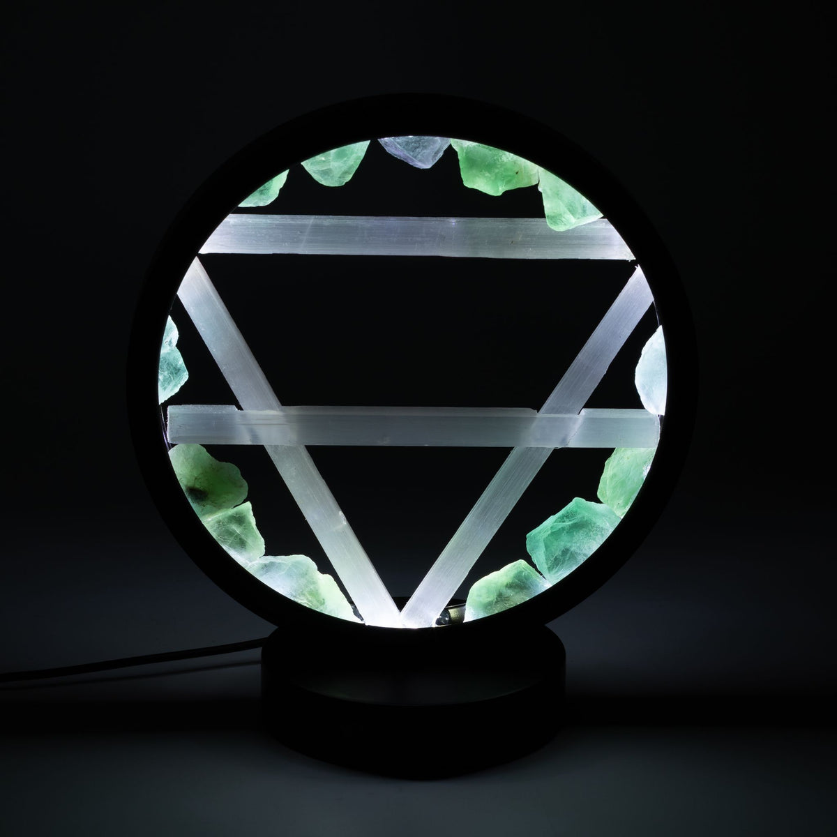 Gemstone Halo Lamp – Earth · Aventurine & Selenite – styled view
