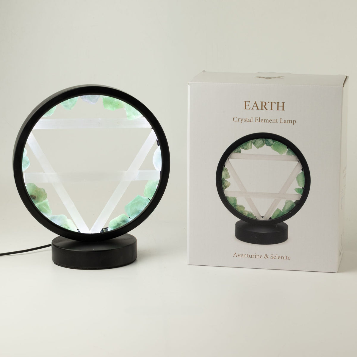 Gemstone Halo Lamp – Earth · Aventurine & Selenite – detail view