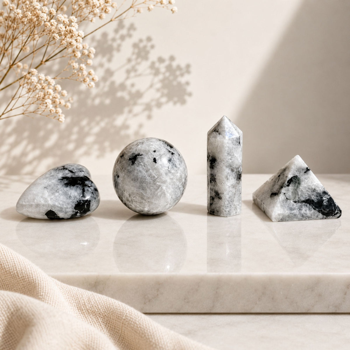 Four Shapes Gift Set – Rainbow Moonstone – styled view