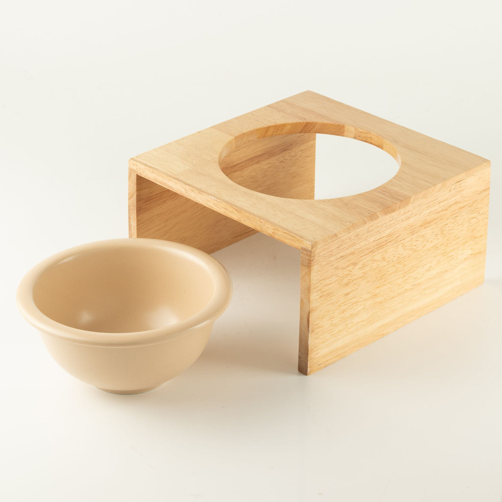 Ceramic Dog Bowl in Wooden Stand | 14 cm
