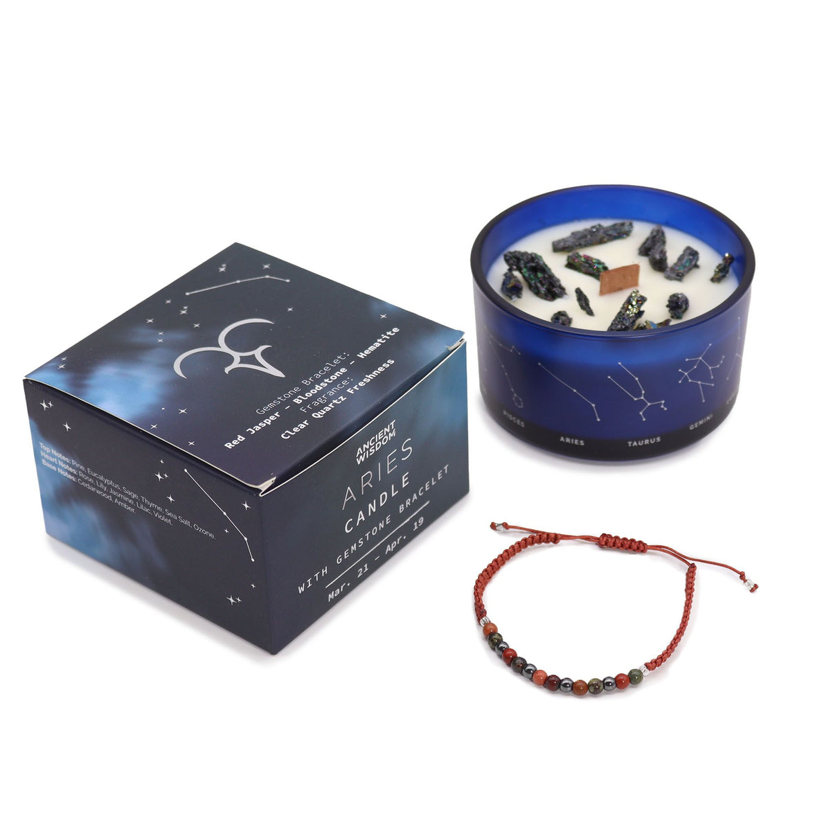 Written in the Stars – Aries · Zodiac Candle & Gemstone Bracelet – styled view