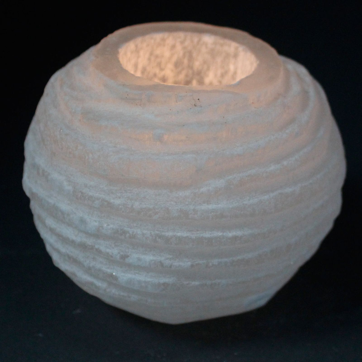 Selenite Candle Holder – Round · 9 × 8 cm – another angle