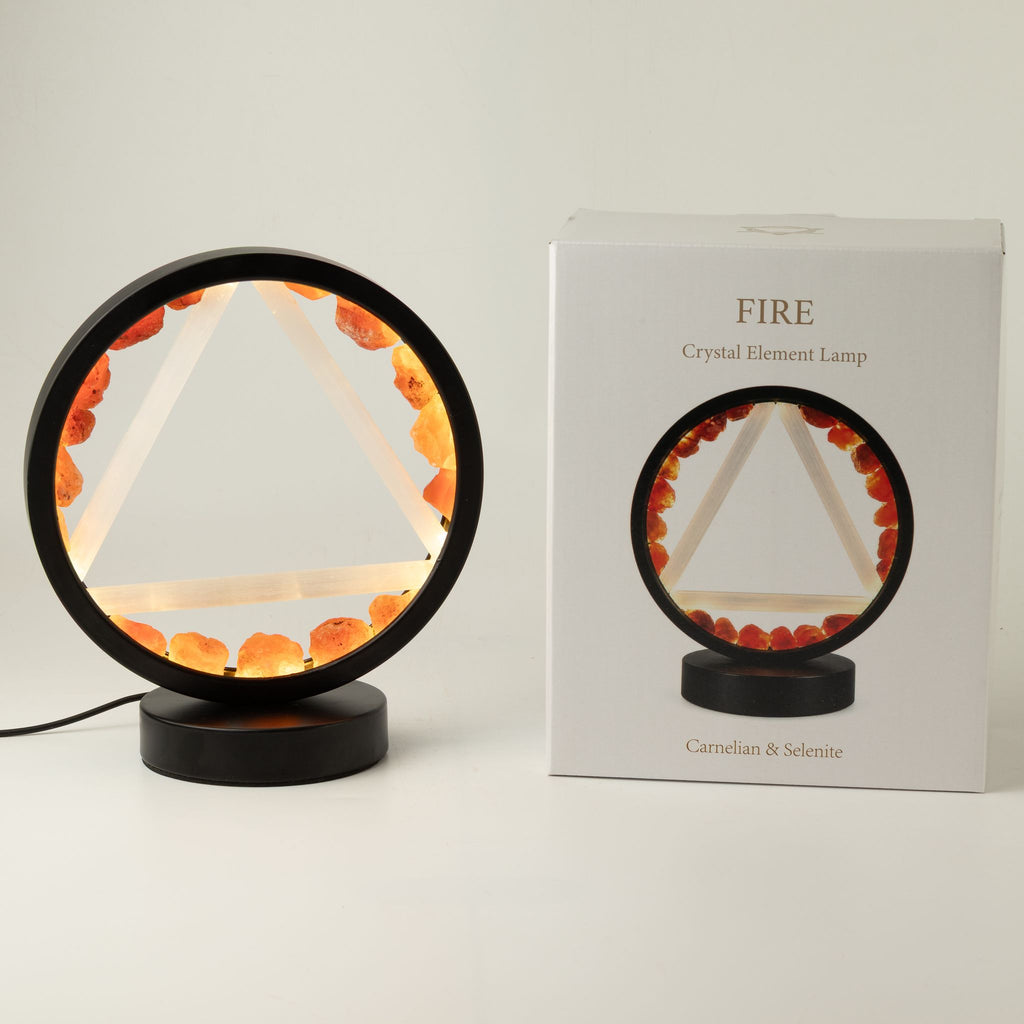 Gemstone Halo Lamp – Fire · Carnelian & Selenite – close-up