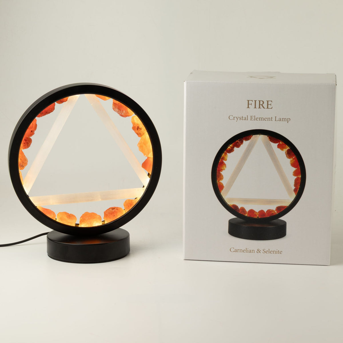 Gemstone Halo Lamp – Fire · Carnelian & Selenite – close-up