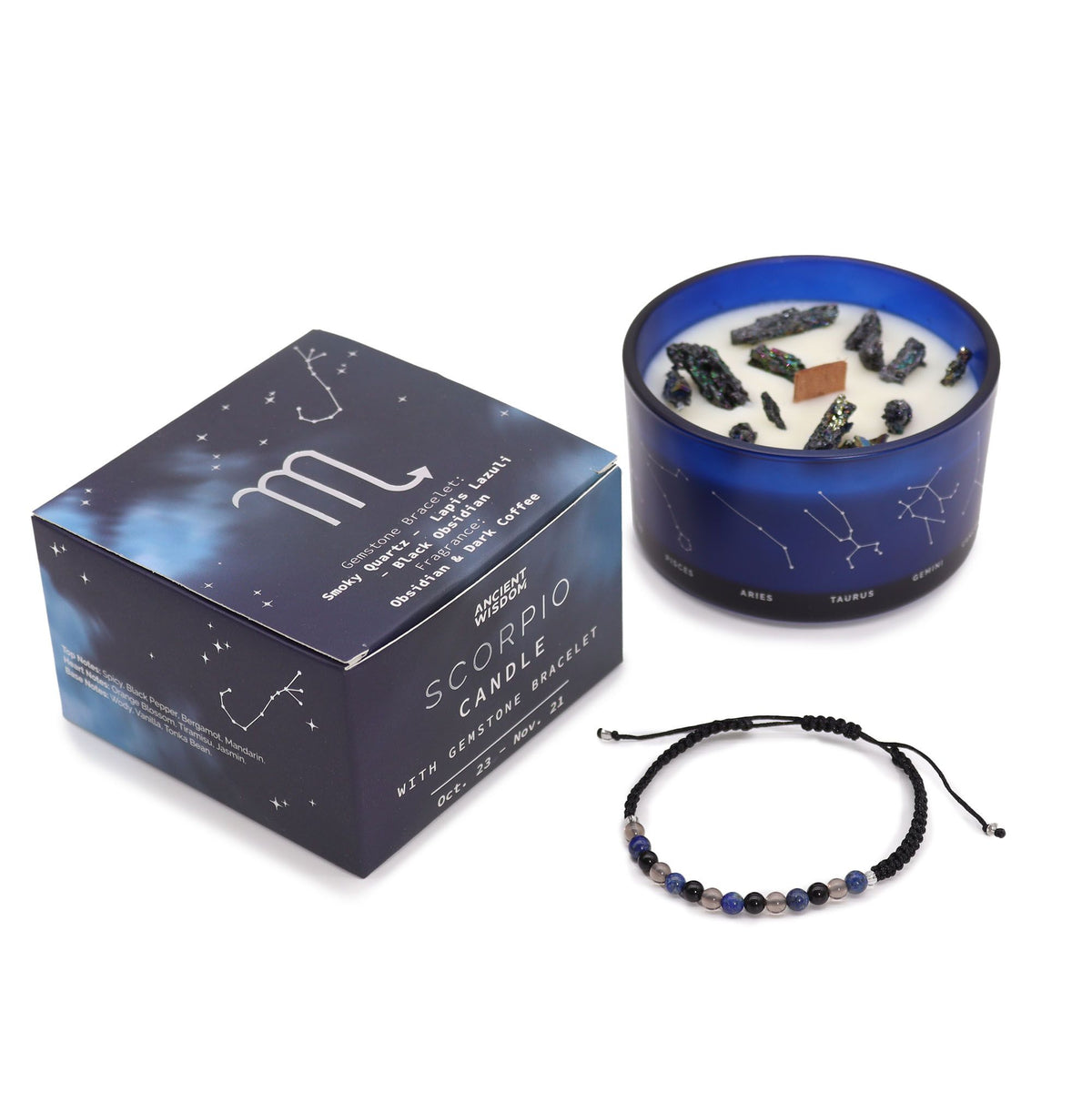 Written in the Stars – Scorpio · Zodiac Candle & Gemstone Bracelet – another angle