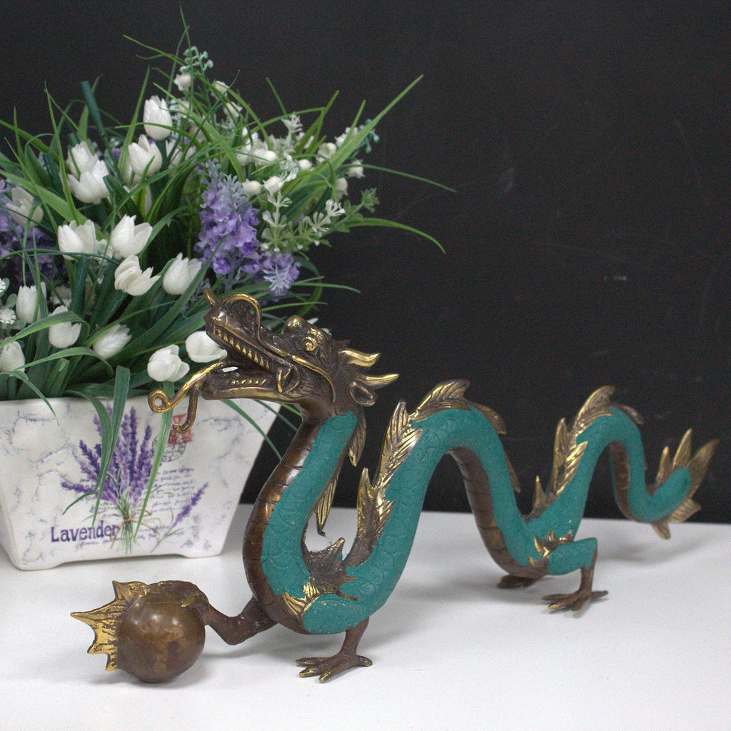 Brass Dragon with Pearl – Feng Shui – close-up