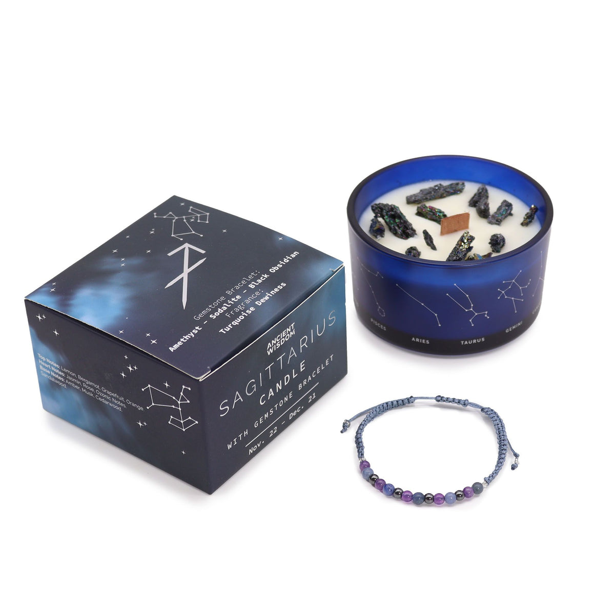 Written in the Stars – Sagittarius · Zodiac Candle & Gemstone Bracelet – another angle