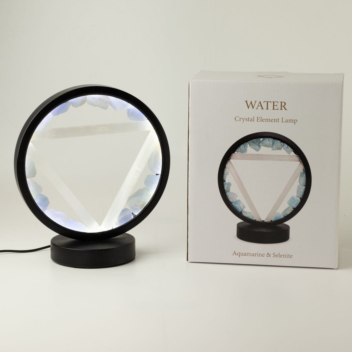 Gemstone Halo Lamp – Water · Aquamarine & Selenite – close-up