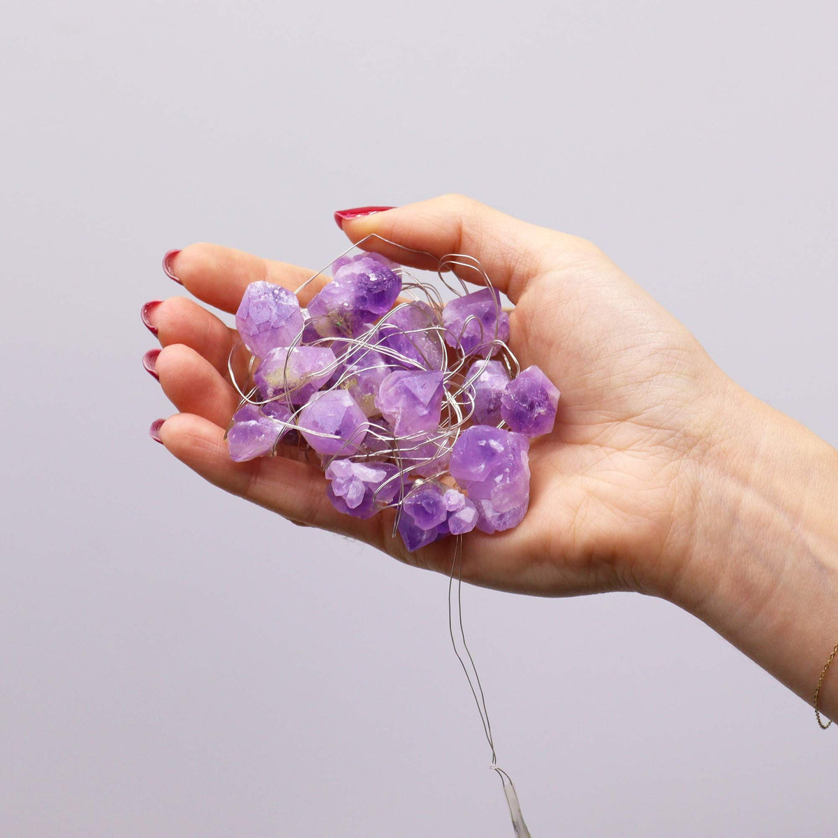 Gemstone Light String – Amethyst – close-up