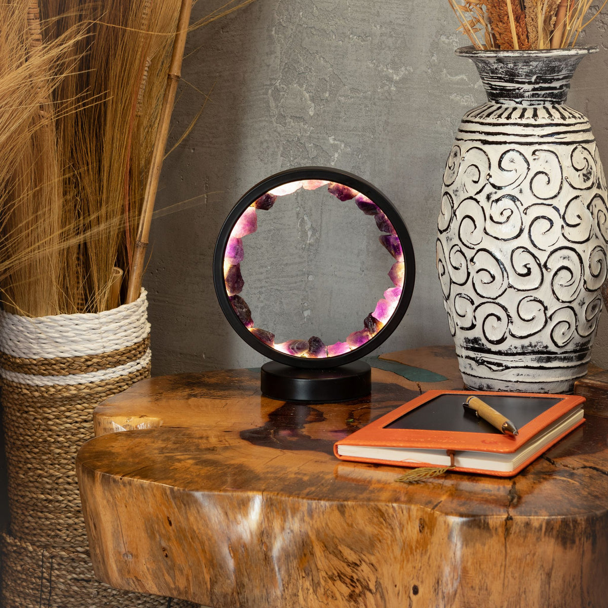 Gemstone Halo Lamp – Amethyst – styled view