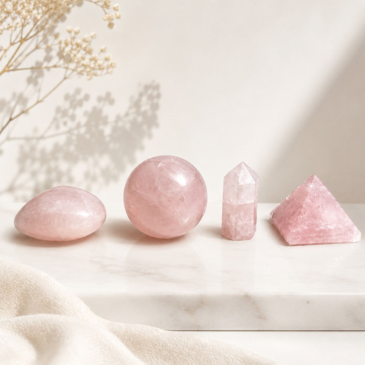 Four Shapes Gift Set – Rose Quartz – styled view