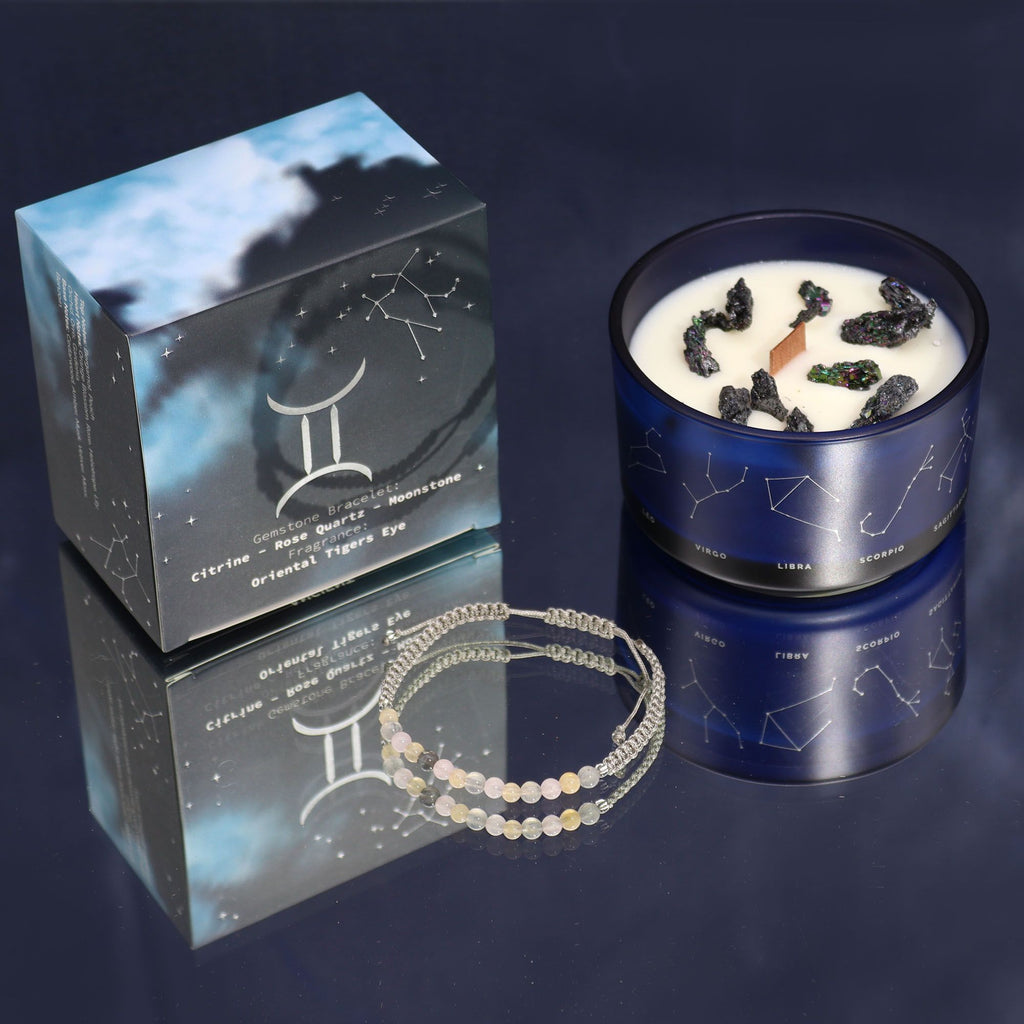 Written in the Stars – Gemini · Zodiac Candle & Gemstone Bracelet – detail view
