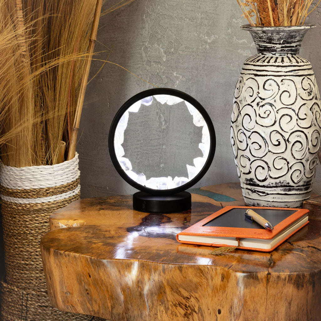 Gemstone Halo Lamp – Clear Quartz – styled view