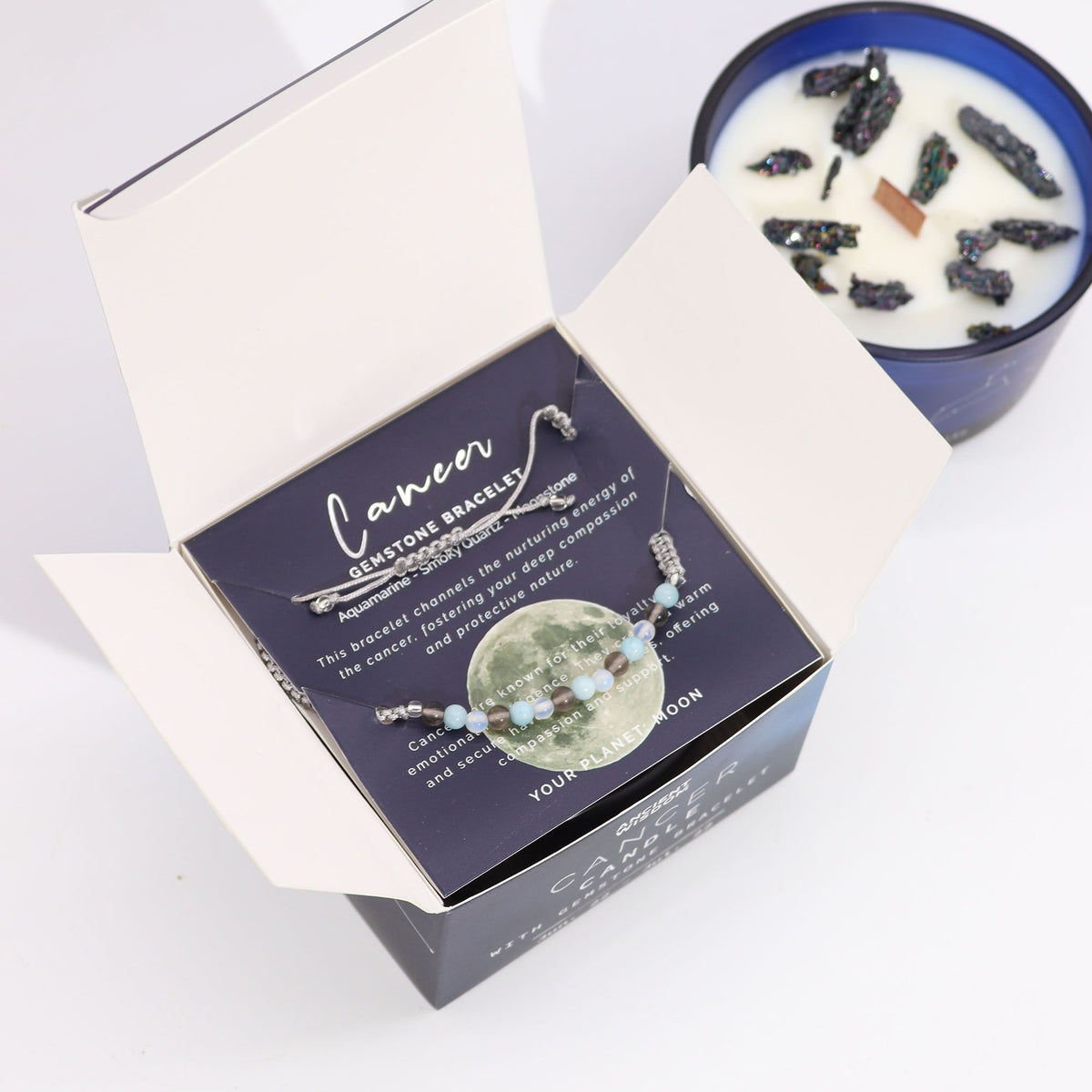 Written in the Stars – Cancer · Zodiac Candle & Gemstone Bracelet – styled view