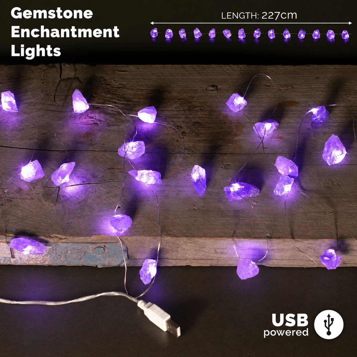 Gemstone Light String – Amethyst – detail view