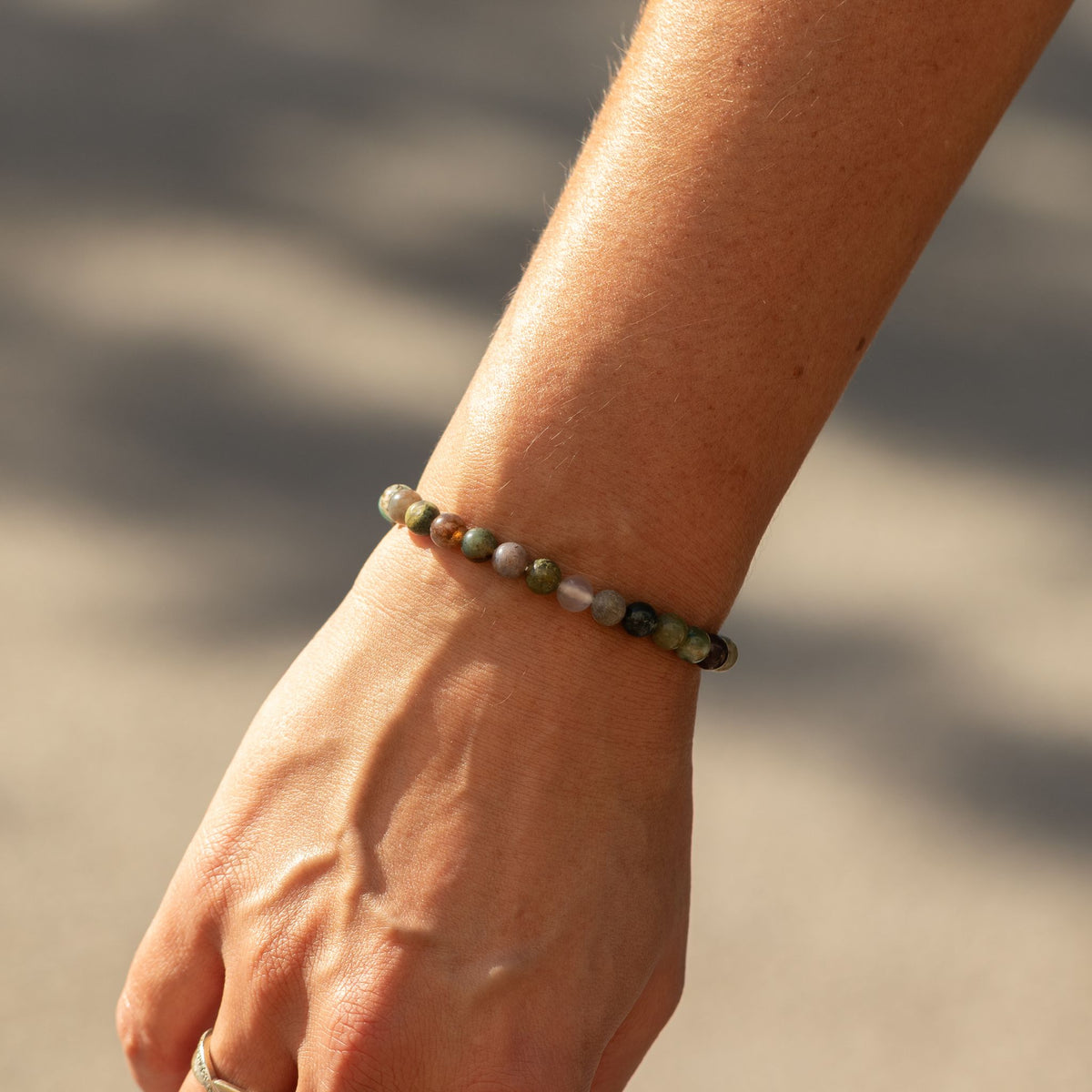Petite Gemstone Bracelet – Moss Agate – close-up