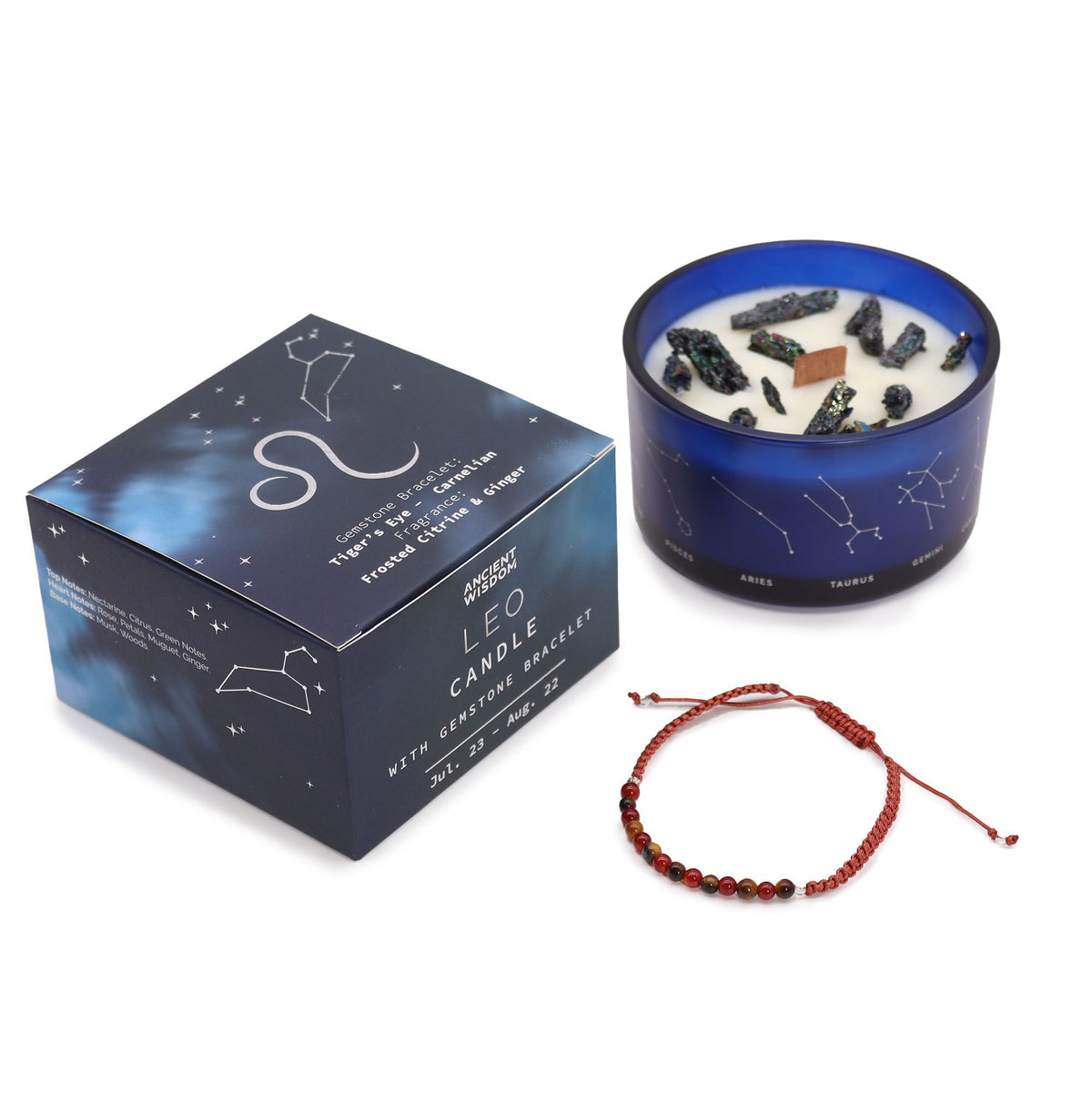 Written in the Stars – Leo · Zodiac Candle & Gemstone Bracelet – another angle