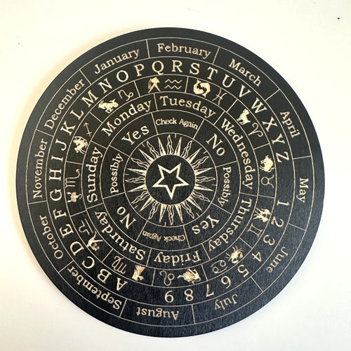 Black pendulum board with sun, moon and alphabet