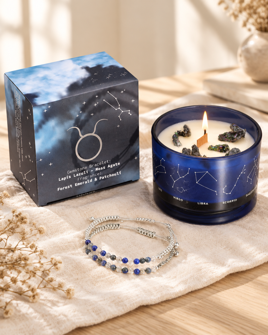 Written in the Stars – Taurus · Zodiac Candle & Gemstone Bracelet by Chapter 9 Copenhagen