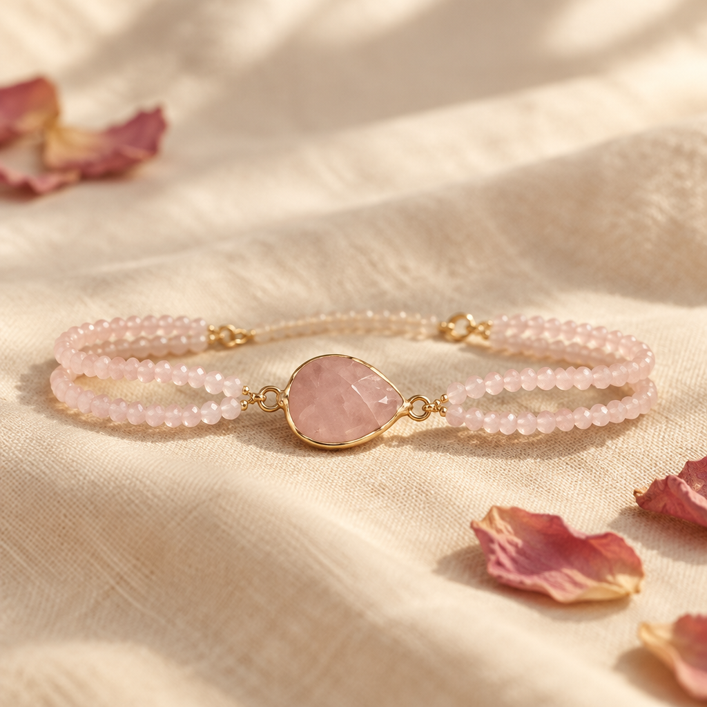 Rose Quartz Connector Bracelet – Gold by Chapter 9 Copenhagen